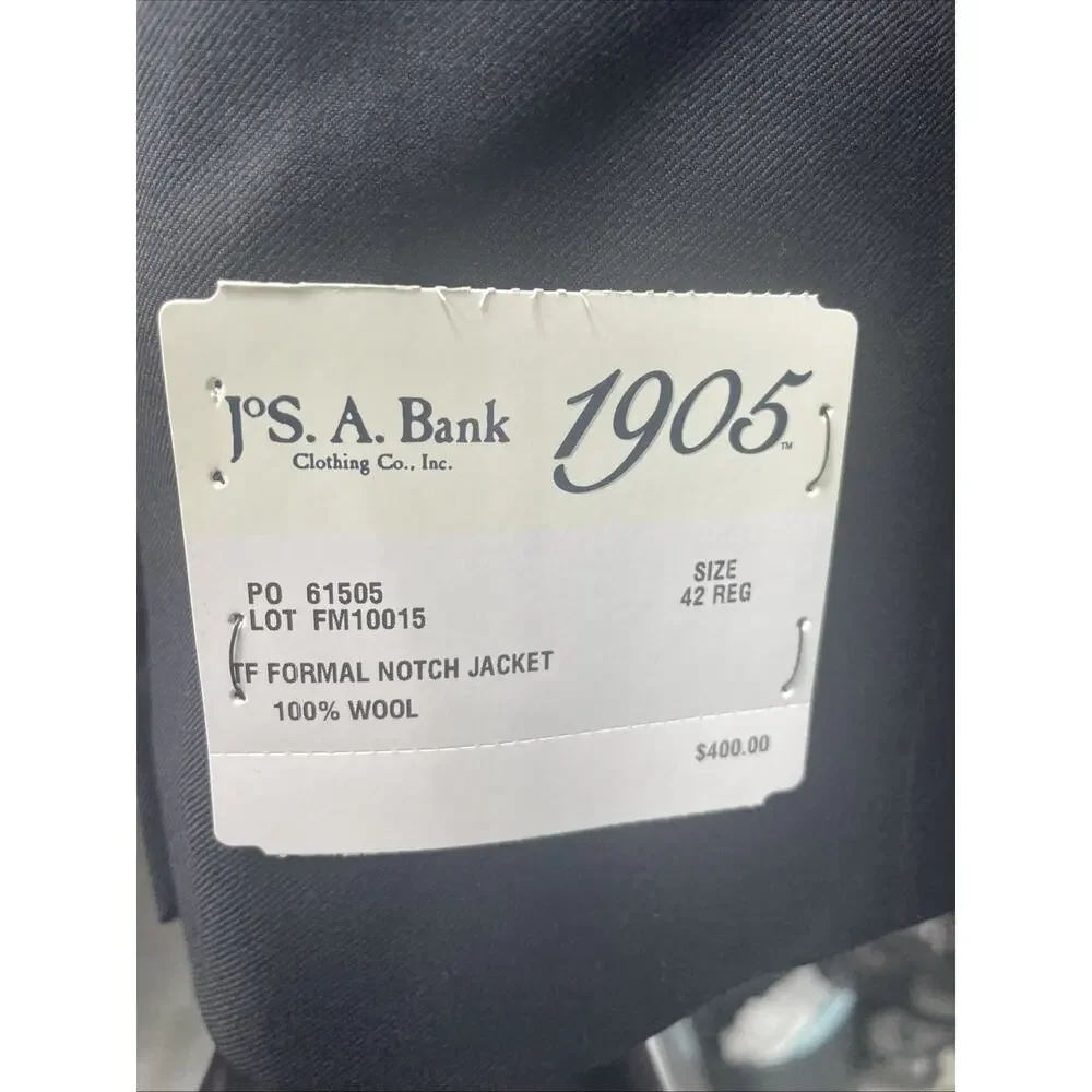 NWT Jos A Bank 1905 Black 1-Btn Notch Tuxedo Dinner Jacket Tailored Fit 42R $400